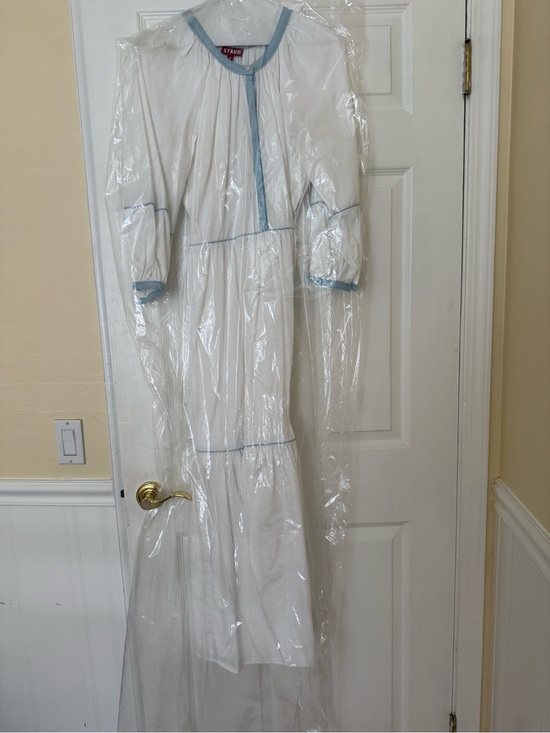 STAUD Dresses & Skirts - STAUD White Maxi Dress with Light Blue Trim